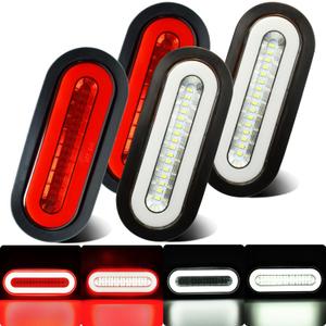 WahMOTOTin 4pcs 6" inch Oval 52 LEDs Trailer Trucks Halo Taillight, 2x Red LED Stop Brake Turn Lights, 2x White LED Reverse Back up Tail Lights【Patented】 w/ Rubber Grommet Flash Mount For RV/ Van, DC 12V