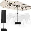 Sundale Outdoor Olefin 5-Year-Non-Fading 15 ft Patio Umbrella with Sand Bag Base and Cover, Large Outdoor Double-Sided Umbrella