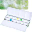 NBEADS Empty Travel Watercolor Palette, 8.72.90.9 Inch Empty Watercolor Tin Box Palette with 26 Pcs Plastic Grids Metal Paint Case for Gouache, Studio & Outdoor Painting, Yellow Green