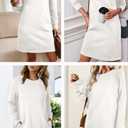 BLENCOT Womens Casual Pullover Sweatshirt Dress Crewneck Long Sleeve Trendy Fall Textured Solid Mini Dresses with Pockets (M)