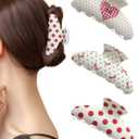 3Pcs Acrylic Hair Claw Clips for Women, Non-Slip 3.5" Banana Claw Clip, Heart Pattern, Valentine's Day Gifts (Polka dot/Heart)
