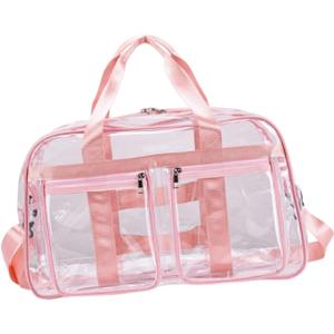 Colaxi Clear Tote Bag Lightweight Shoulder Bag for Travel Concert Beach Music Festival (Pink Red)