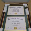 Double Diploma Frame 14x20, Display Two 8.5x11 Degree, Certificates, Documents, Tempered Glass with Acid-Free Green over Gold Mat, Dual Diploma Frame for Graduation, Mahogany with Gold Trim