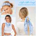 Wrap Skorts for Women, Casual Beach Mini Skirt with Silk 27" Square Scarf, Boho Beach Cover Ups for Swimwear (4-5, Blue)