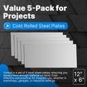 5 Pack 20 Gauge Sheet Metal Steel, 12" x 6" Cold Rolled Steel Sheet Plate,Durable Weldable Plate for DIY, Auto Repair, Industrial Projects