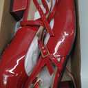 Coutgo Womens Mary Jane Chunky Low Heels Closed Square Toe Ankle Strap Pumps Wedding Party Dress Shoes (7.5, Red)