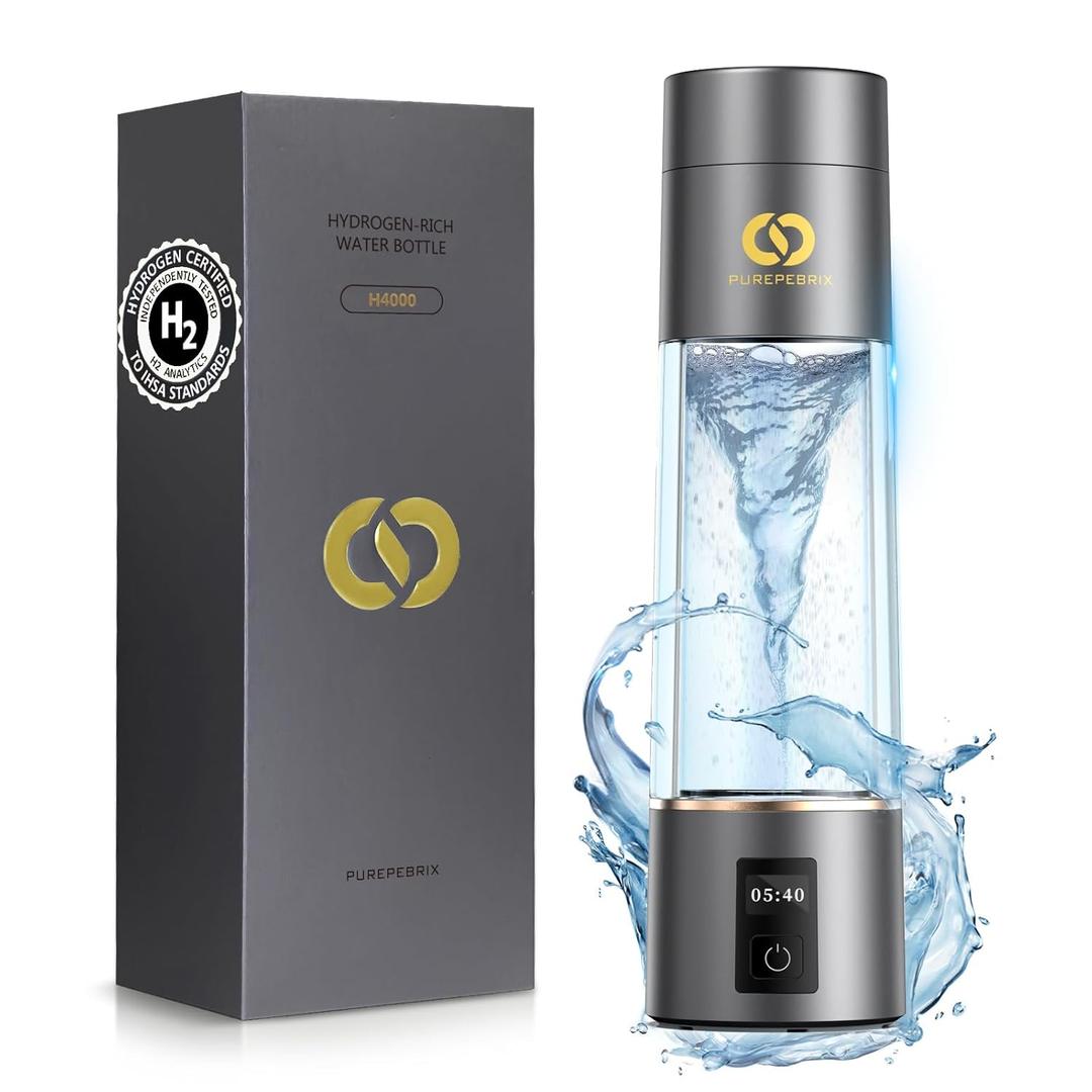 Hydrogen Water Bottle Generator  Up to 6400PPB Pure Hydrogen | IHSA Certified SPE/PEM Tech | Portable Hydrogen Water Bottle for Better Hydration, Recovery & a Thoughtful Wellness Gift (Grey)