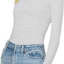 PINKMSTYLE Womens Classic Crew Neck Double Lined Long Sleeve Bodysuit Ruched Slim Fitted Fashion Going Out Fall Tops (White, M)