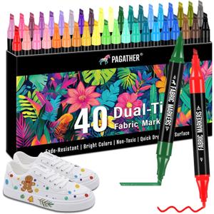 Fabric Markers Permanent for Clothes, 40 Colors Dual Tip with Fine and Chisel Tips Paint Pens for Clothing Canvas Tote Bags T-Shirt and Shoes, Non Toxic Ink for Kids and Adults