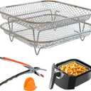 Dual-Layer Air Fryer Rack Set with Elevated and Regular Support Legs. 304 Stainless Steel Mesh Baskets, Square Air Fryer Accessories for Cosori, Instant Vortex, Chefman, Ninja Foodi Grill.