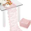 Newwiee 10 Pcs Rose Pink Lace Table Runner 14 x 120 Inch Embroidered Floral Cloths Romantic Table Runner for Wedding Bridal Shower Birthday Party Decorations