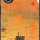 Compatible with iPhone 17 Colorful Design Phone Case, Monet Impression Sunrise Oil Painting Case, Black Silicone Glass Protective Cover