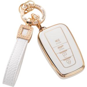for Toyota Key Fob Cover with Leather Lanyard, Car Key Fob Case Compatible with 2018-2022 Camry RAV4 Highlander Avalon C-HR Prius Corolla GT86 Smart Key Protector Holder