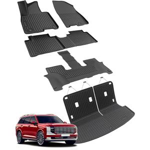 Car Floor Mats for Hyundai Palisade 2026 7/8 Seats Hybrid Full Set 5PCS | TPE Material All Weather Easy-install Odorless Waterproof Non-slip Easy-clean Handle Hevy Spills Not Fits Fuel Model