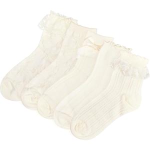 5 Pairs Cute Ruffle Socks Frilly Lace Bow Ankle Socks for Women Girls