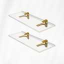 Clear Acrylic Shelves 14.5 inches, 3/4" Thick Transparent Wall Mounted Floating Shelves for Bedroom, Living Room, Bathroom, Kitchen - with Screws and Brass Finish Brackets, Pack of 2