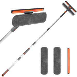 Wlich Squeegee for Window Cleaning 2-in-1 Cleaner Tool with Extension Pole and 2 Microfiber Pads, 360° Car Squeegee Kit Professional, 62 Inch for High Glass, Home, Outdoor