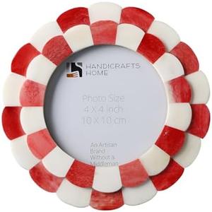 Handicrafts Home Photo Picture Frame - 4" x 4", Round Handmade Gift Photo Frames - Red & White
