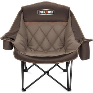 Overmont Oversized XL Camping Chair for Adults - 400lbs Support Heavy-Duty Padded Folding Chair with Side Pocket Cup Holder Cooling Bag for Outdoor Sports Garden Beach Fishing Lawn Khaki