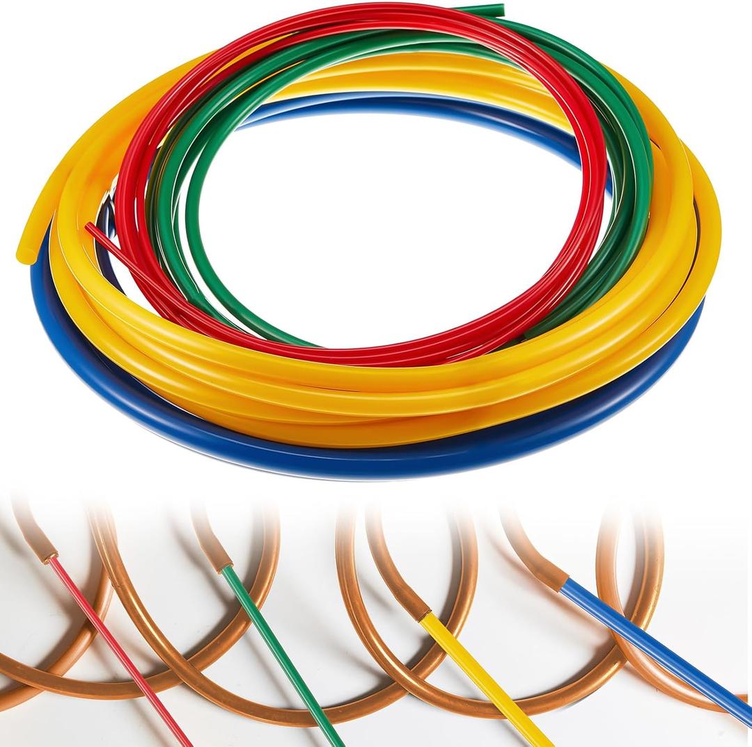 Relaxweex 4pcs 4 M Conditioning Copper Tubing Pipe Extension Kit 1/4" 1/2" 3/8" 5/8" Copper Tubing Bender Kit with PE Plastic Strips for Air Conditioning Systems