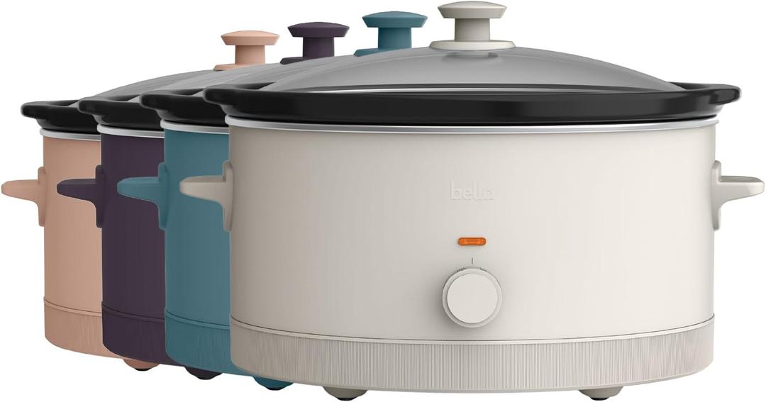 bella 6.0 Qt Manual Slow Cooker, Ceramic Nonstick Coating, 3 Temperature Settings, Dishwasher Safe Stoneware Pot and Tempered Glass Lid, Cool Touch Handles & Tangle Free Cord Wrap, Oatmilk