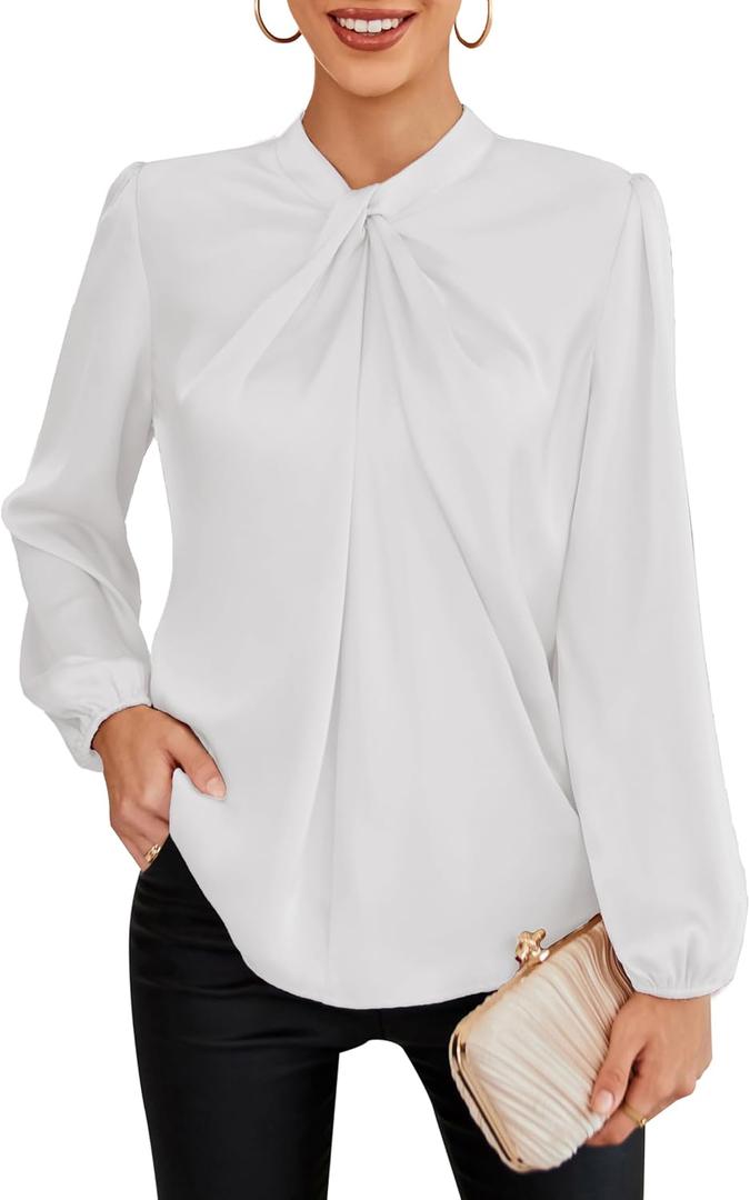 GRACE KARIN Women's Long Sleeve Satin Blouse,Mock Neck Work Silk Shirts,Dressy Tops for Business Casual Office, M