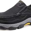 YONGJIA Mens Hands Free Slip in Loafers Walking Slip on Leather Casual Comfortable Breathable Shoes (Black)