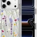 MOSNOVO for iPhone 17 Pro Case | Military Grade 6.6ft Drop Tested | Camera Control | Clear with Floral Garden Design