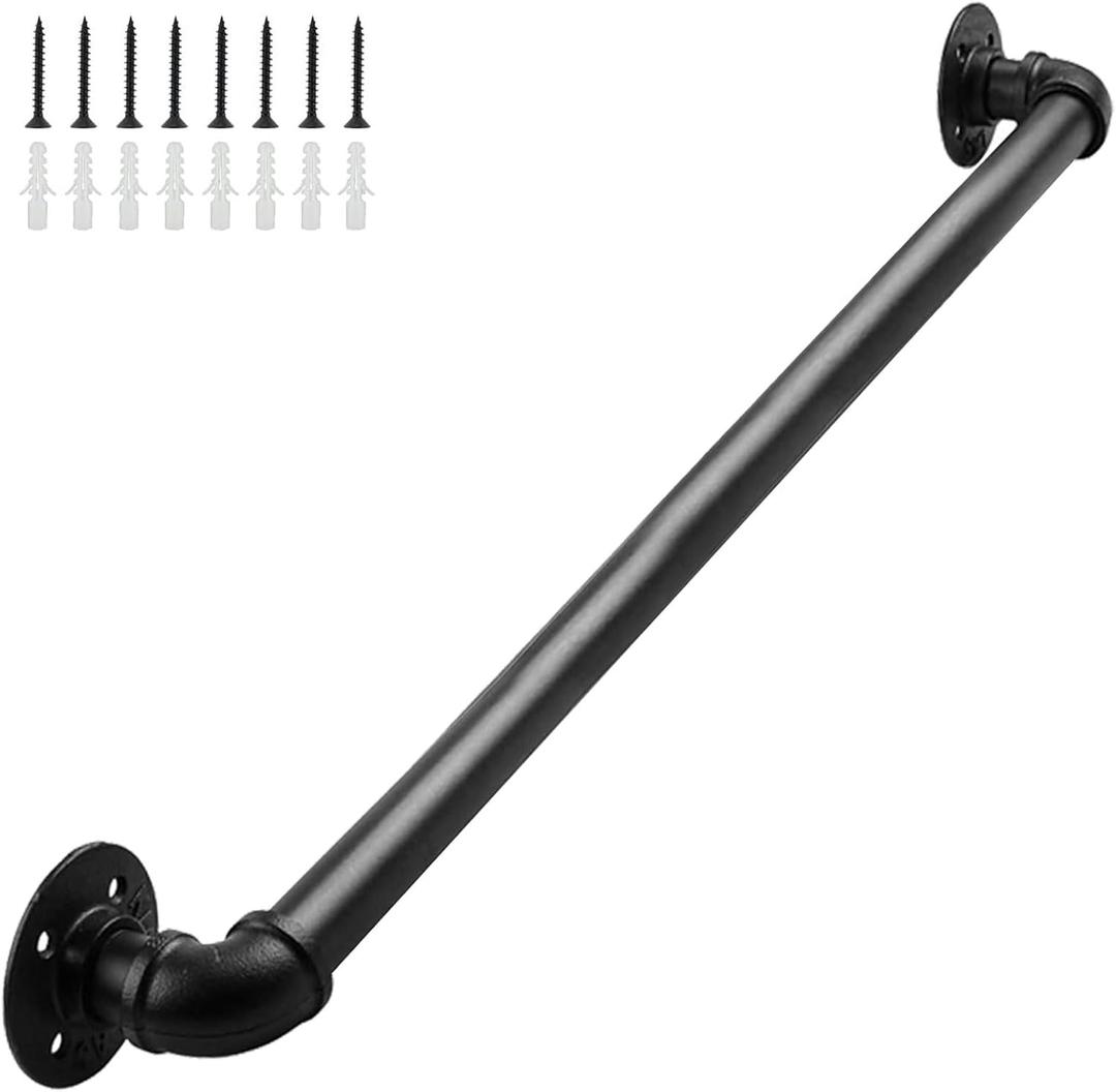 Pipe Handrails for Indoor Stairs, 2FT Metal Staircase Handrail, Black Galvanized Industrial Iron Hand Rail for Indoor & Outdoor Wall Mount Support, Wall Hand Railing, Safety Handle, Steps Baluster