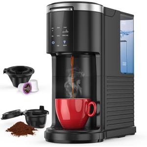COWSAR Single Serve Coffee Maker, Coffee Brewer for Capsule and Ground Coffee, Capsule Coffee Machine with 40 Oz Water Tank, 5 Brew Sizes Up To 14 Oz, Black