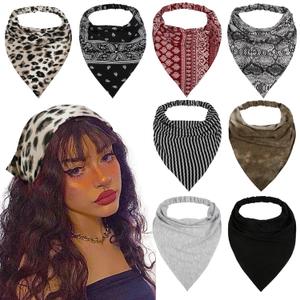 WOVOWOVO 8 Pcs Hair Scarf Headband for Women Girls Non Slip Elastic Boho Triangle Head Scarf Bandana