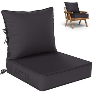 Kimunuk Outdoor Seat Cushion Set 24 L × 24 W × 5 H Inch Waterproof & Fade Resistant Patio Furniture Cushions with Removable Cover with Handle and Straps for Sofa Chairs, Chairs, Grey