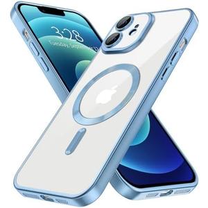 Hython Magnetic Clear for iPhone 12 Case with Camera Lens Protector [Compatible with MagSafe] Luxury Plating Edge Slim Soft TPU Cover Protective Phone Case for iPhone 12 6.1", Matte Light Blue