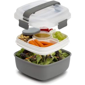 Goodful Stackable Lunch Box Container, Bento Style Food Storage with Removeable Compartments for Sandwich, Snacks, Toppings & Dressing, Leak-Proof and Made without BPA, 56-Ounce, Gray