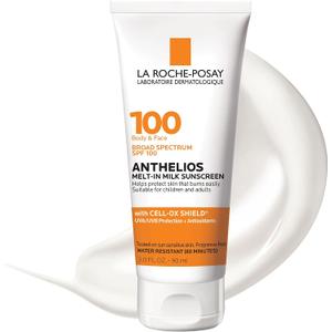 La Roche-Posay Anthelios Melt-in Milk Body & Face Sunscreen Lotion Broad Spectrum SPF 100, Oxybenzone & Octinoxate Free, Sunscreen Cream for Kids, Adults & Sunscreen, Sensitive Skin, Unscented