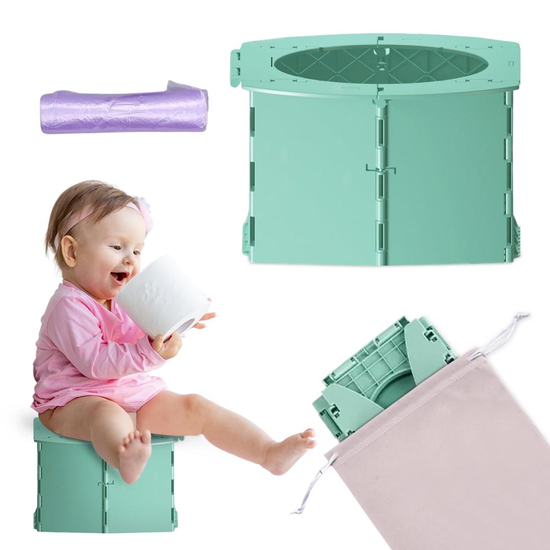 Teo - Portable Toddler Travel Potty – Foldable, Lightweight, Leak-Proof Toilet for Kids with Travel Bag & Disposable Liners – Compact Potty Chair for Home & On-The-Go Use (Adventure Green)
