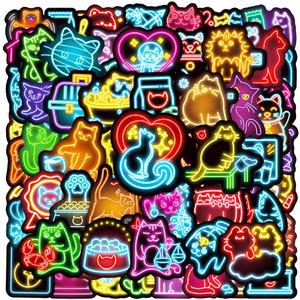 2 x 100pcs Neon Cat Theme Waterproof Vinyl Stickers - Cats Decor & Party Favors Gifts for Laptop, Water Bottle, Skateboard