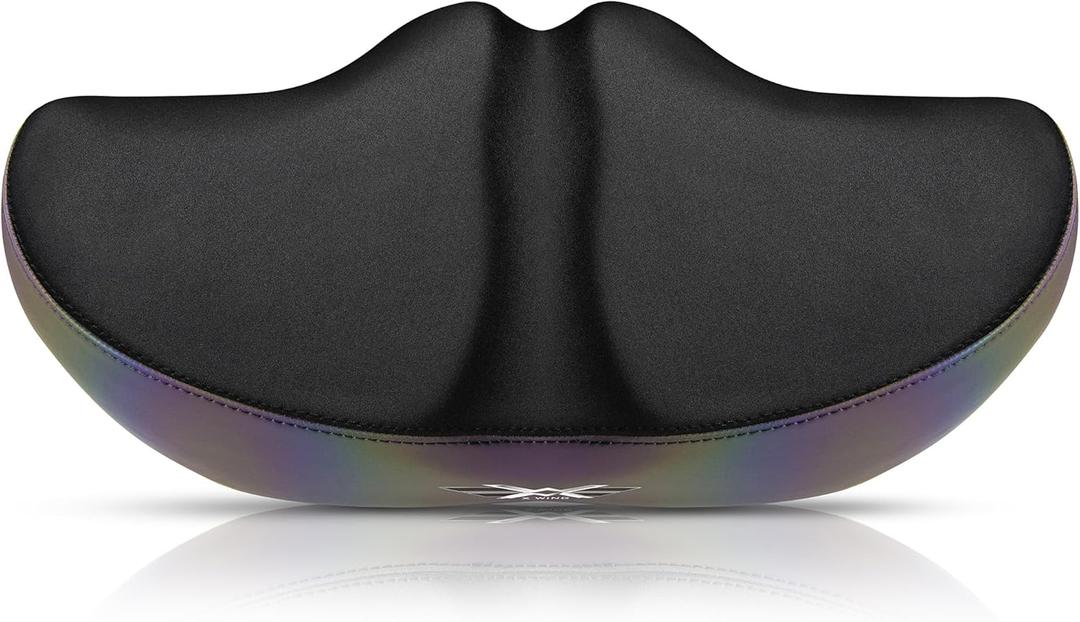 X WING New-Age Noseless Bike Seat Cushion for Men & Women - Extra Padding & Wide - Suitable for City, Electric, Stationary Bikes - Compatible with Peloton Bikes  Wide Winged Bike Seat with Cushion (Rainbow)
