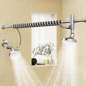 Dual Shower Head with Original Adjustable Slider, High Pressure Double Shower Head for Two People Rod, 2 Showerhead System for Couples, Renter-Friendly, SPA-Like, Gift for Women Men, Chrome