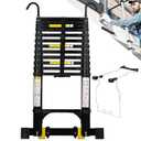 Wolec Telescoping Ladder&Ladder Stabilizer, 20.3 FT Aluminum Portable Extension Ladder w/ Hooks, Stabilizers& Wheels, Heavy Duty 330lbs Max Capacity -Black