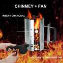 Charcoal Chimney, Charcoal Chimney Starter Coal Burner,Grill Chimney Charcoal Starter Tools Set of 4 Pieces Include Fire Gloves, BBQ Fan Air Blower, Charcoal Scoop for Grill Fireplace Accessories