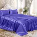 Homiest 4pcs Satin Sheets Set Luxury Silky Satin Bedding Set with Deep Pocket, 1 Fitted Sheet + 1 Flat Sheet + 2 Pillowcases (King Size, Periwinkle Blue)