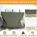10 Set Outdoor Curtain Weights Upgraded 30 oz High Weighted Sand Bags with 30 Metal Clips for Gazebo Patio Tent Tablecloth 7.5"*8.7" Green