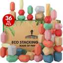 36 Pcs Wooden Stacking Blocks  Montessori Toys for 1 2 3 4 5 6 Year Old Toddlers and Kids, XL Rocks, No Choking Hazard  Sensory STEM Building Stones, for Girls and Boys