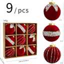 2 x 3.15inch Burgundy Velvet Christmas Ornaments Balls Flocked Christmas Tree Glittering Plastic Balls Xmas Hanging Ornaments 9 Pcs-Red