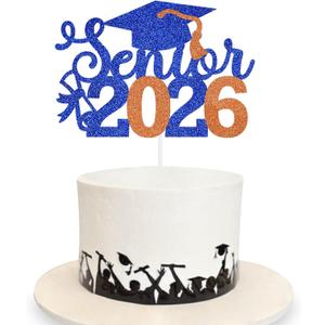 2 x Senior 2026 Graduation Decoration Cake Topper Glitter Grad Sticks Congratulations Ideas Blue Orange