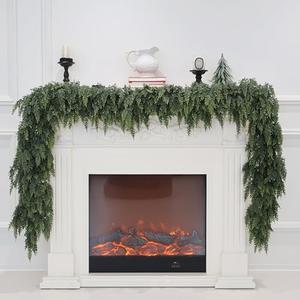 2Pcs 9FT Christmas Cedar Garland Artificial Real Touch Thickness Realistic Greenery Pine Garland for Mantle Fireplace Outdoor Indoor Christmas Decorations