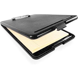 Clipboard with Storage Slim Folding for Nursing, Teachers, Coaches & Office, Plastic Heavy Duty with Pen Holder (9.5” x 13.5”) (Black White Splatter)