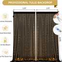10x10FT Black Wrinkle Free Backdrop Curtains with Lights String for Parties - Photo Curtain Backdrop with Lights for Wedding Decorations, Bridal Baby Shower Birthday Party Photography Background (10FTx10FT (W5'xH10', 2 Panels))