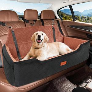 HEGGCOOE Large Dog Car Seat Under 100 lbs, Washable Dog Car Bed for 2 Medium Dogs, Detachable Pet Booster Seat with Storage Pocket and Seat Belt for Back Seat Dog Travel Bed